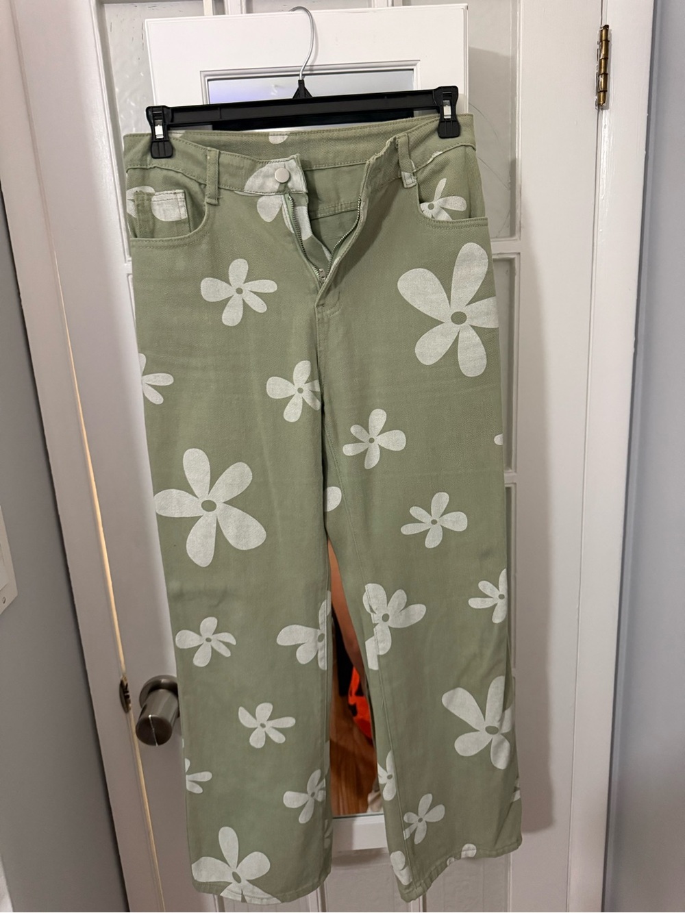 SHEIN Green Floral Boot Cut Jeans